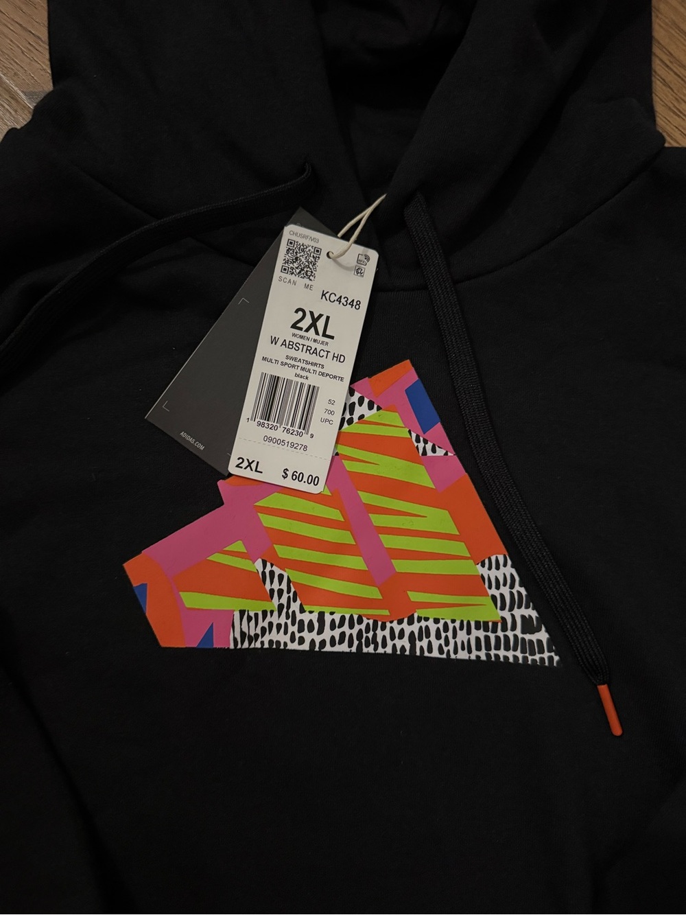 adidas Black Hoodie with Neon Abstract Graphic